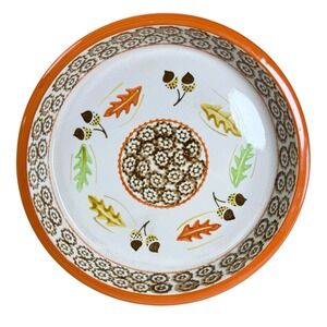 Temptations Old World Orange Acorn & Leaves 9" Ceramic Pie Plate Dish